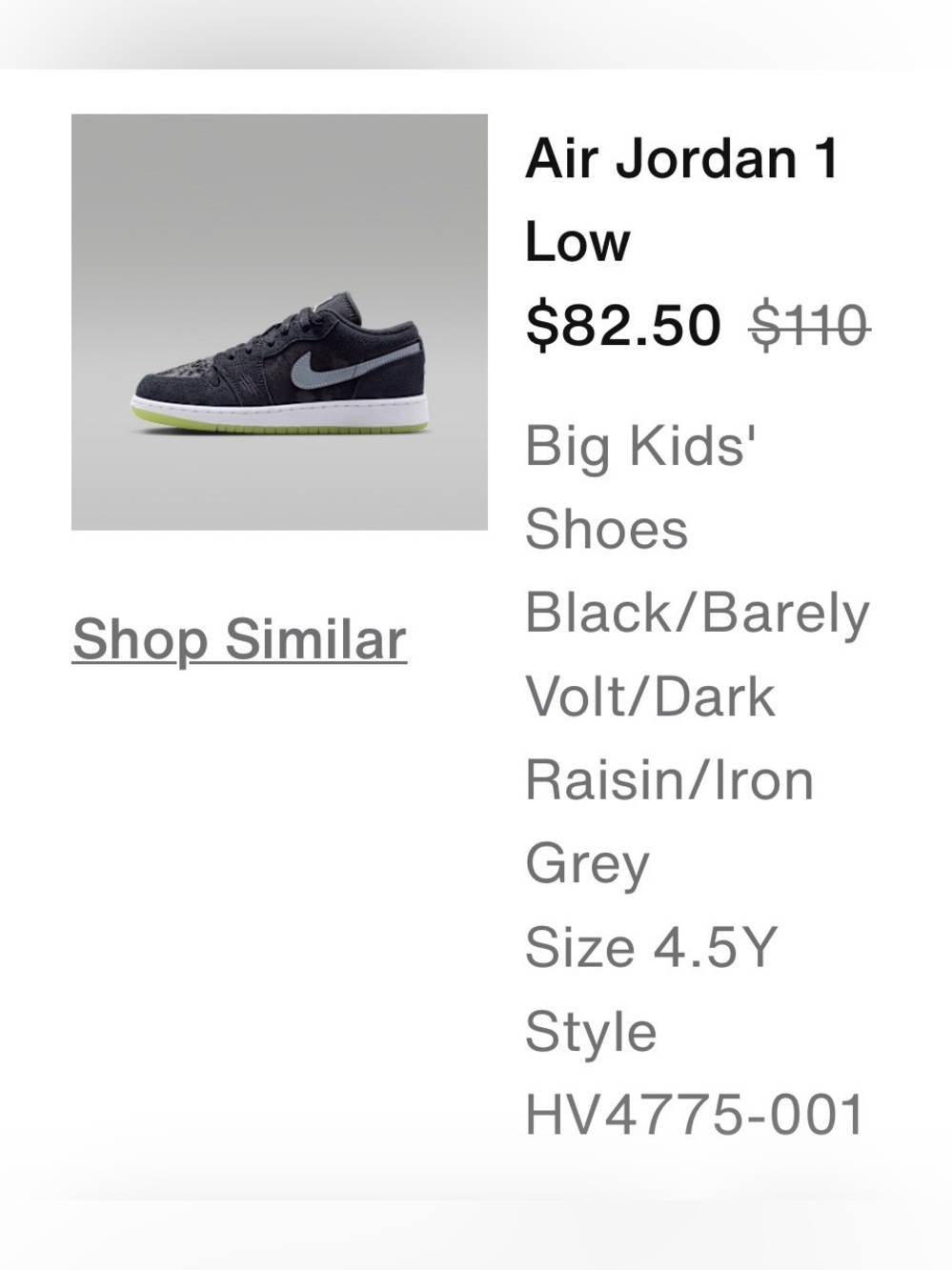 Jordan Kids' Low Top Sneakers - Black with Volt Accent